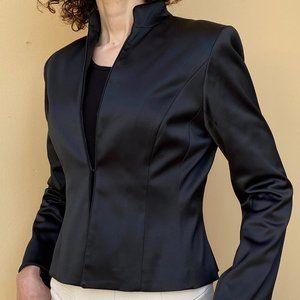 Black Satin Mandarin-Collar Formal-Wear Jacket